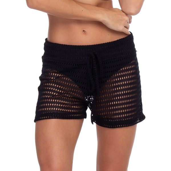 Saída de Praia Short Rendado Preto Preto - G