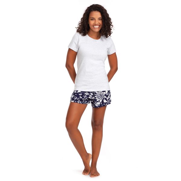 Pijama Baby Look Com Short Marinho Floral Marinho Floral - M