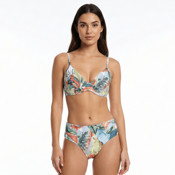 Conjunto de Biquíni Top Com Aro e Calcinha Lateral Dupla Folhagem Folhagem - GG